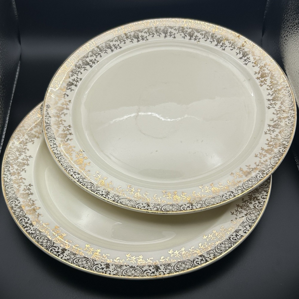 2 Stetson Golden Beauty 22 kt Gold and Floral Plate Set China Vintage Rare